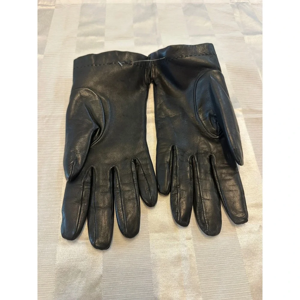 Nella Nera Black Genuine Leather Gloves Rabbit Fur Lined Made in Italy Size 7.5